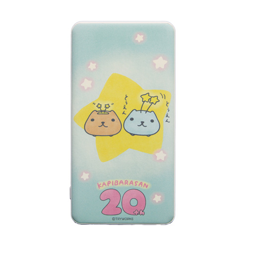 [カピバラさん20周年]USB/USB Type-C 4000mAh リチウムイオンポリマー充電器 2.1A　グリーン/ホワイト